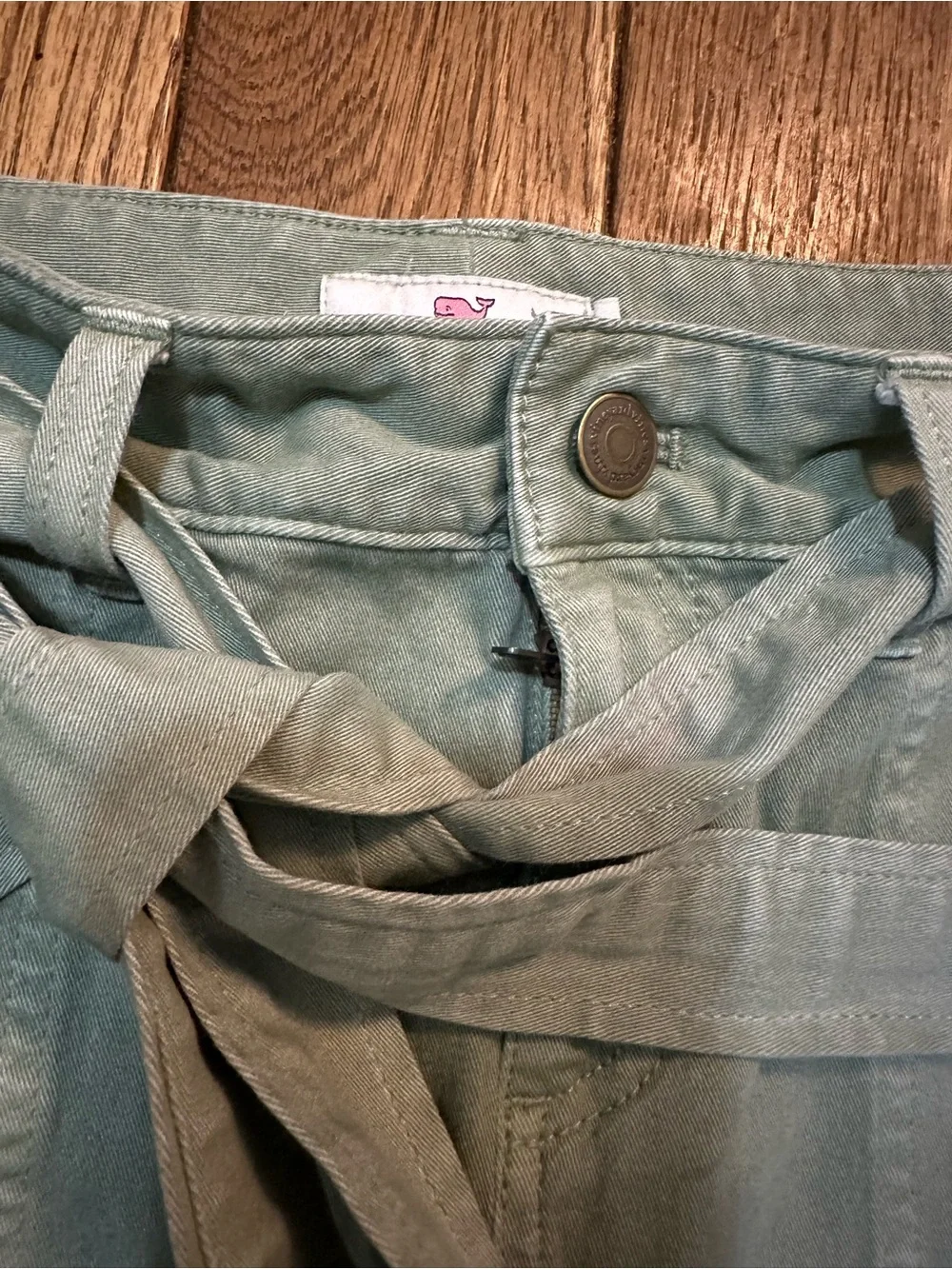 Vineyard Vines Sage Green Preppy Utility Tie-Waist Mini Skirt with Pockets